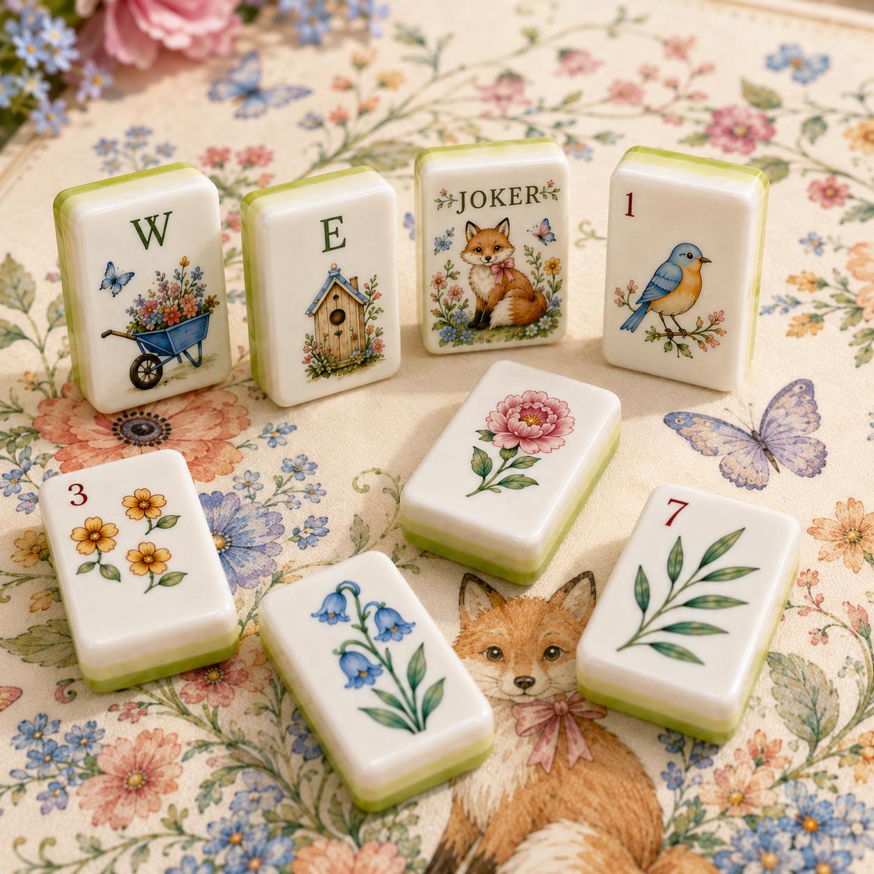Botanical Acrylic Mahjong Set, Floral Garden Mahjong Tiles, Vintage Flower Illustration American Mahjong Game, Gift for