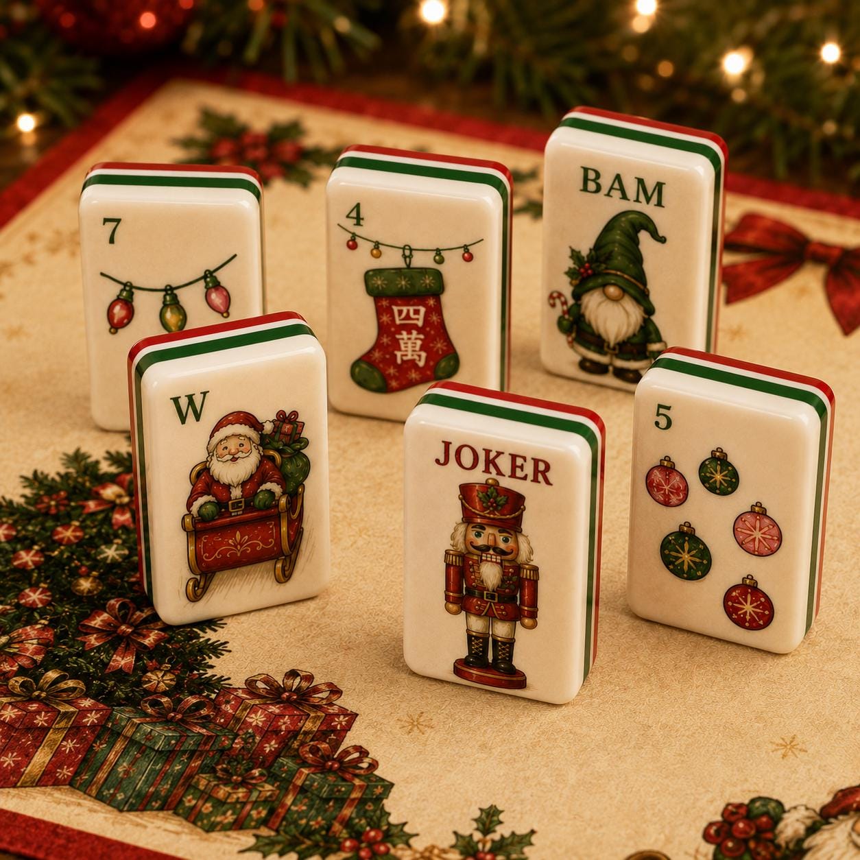 Christmas Acrylic Mahjong Set, Festive Holiday Mahjong Tiles, Vintage Santa & Christmas Design American Mahjong Game,Gif