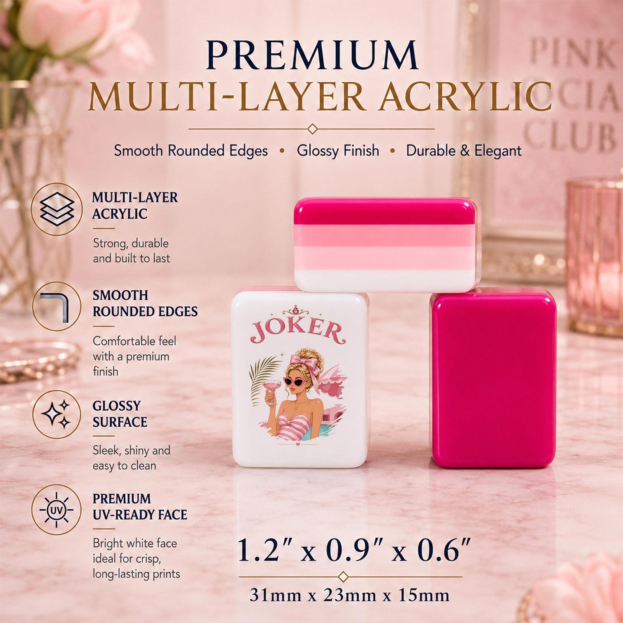 Pink Mahjong Set, American Mahjong Tiles, Luxury Acrylic Mahjong Game, Pink Glam Feminine Gift for Women, Girls Night Gi