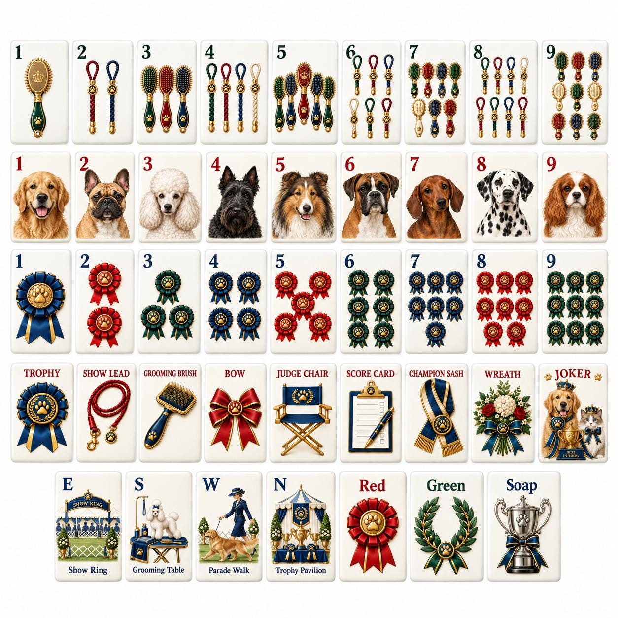 Vintage Dog Show American Mahjong Set, Pet Lover Mahjong Tiles, Dog Mom Gift, Custom Pet Mahjong, Bulk Order, Mahjong Gi