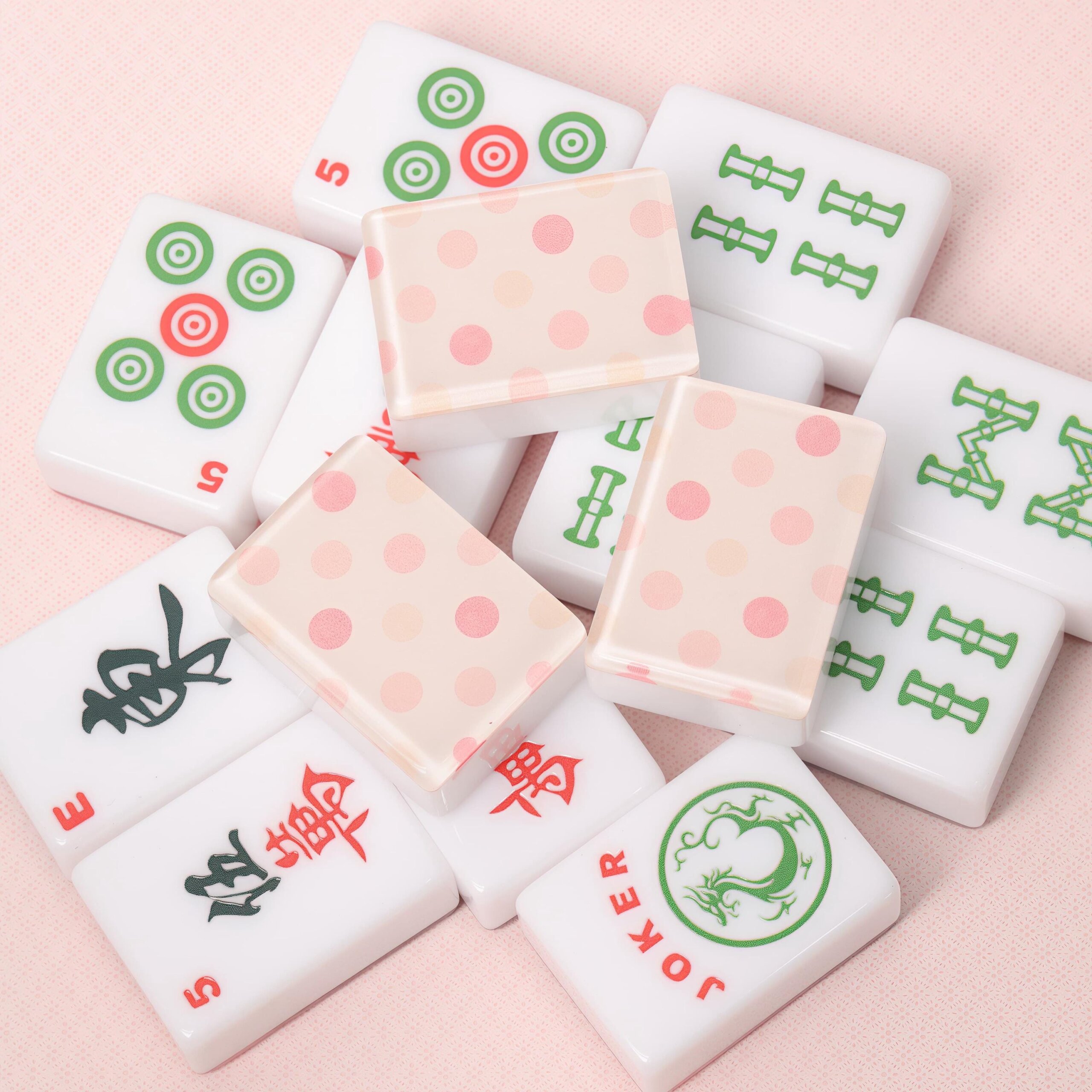 Pink Polka Dot American Mahjong Set, Pastel Acrylic 160 Tile Game, Cute Birthday Gift for Mahjong Lovers, Women and Game