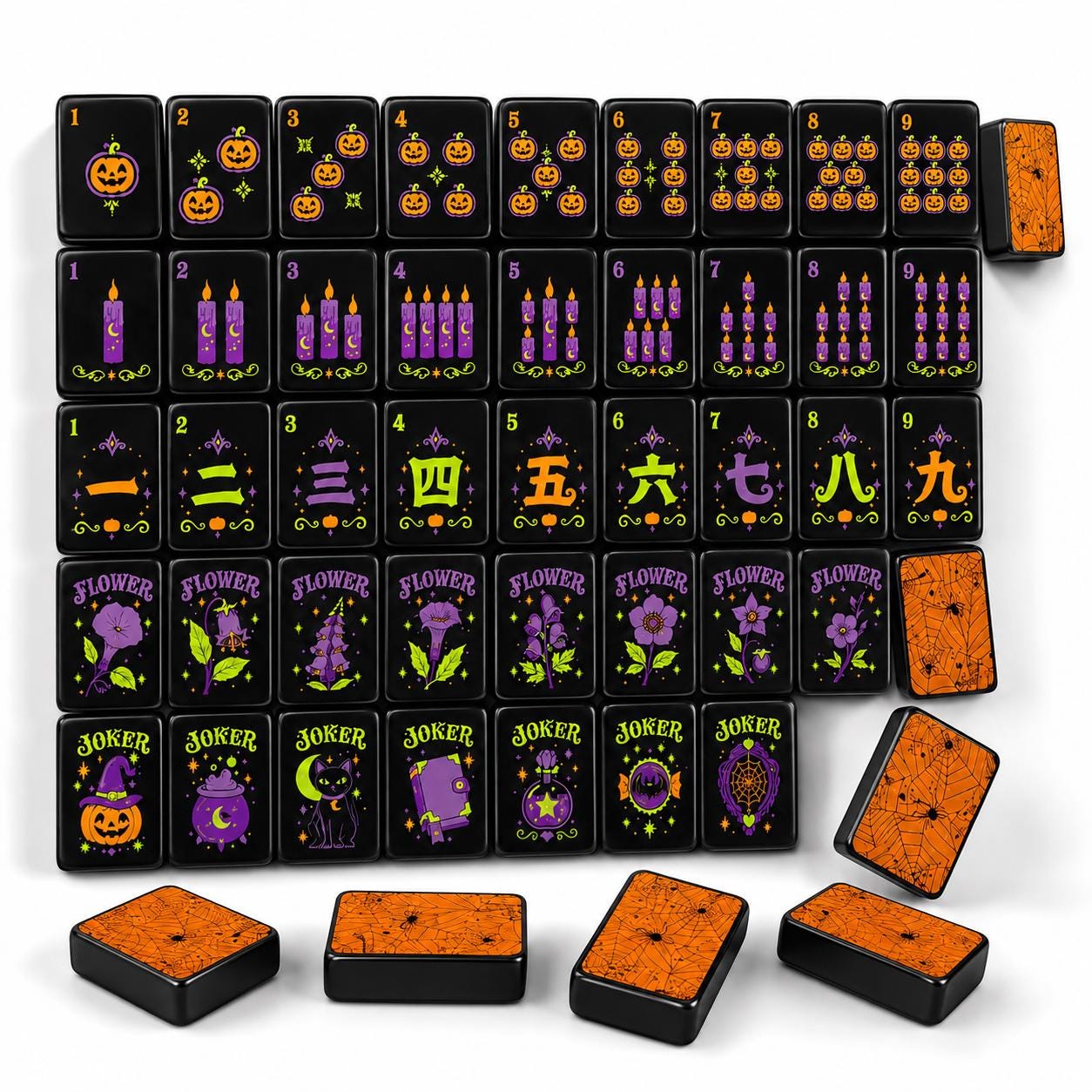 Halloween Mahjong Tiles Set, Spooky Acrylic Mahjong Tiles, Black Halloween American Mahjong Set, Witchy Pumpkin Mahjong