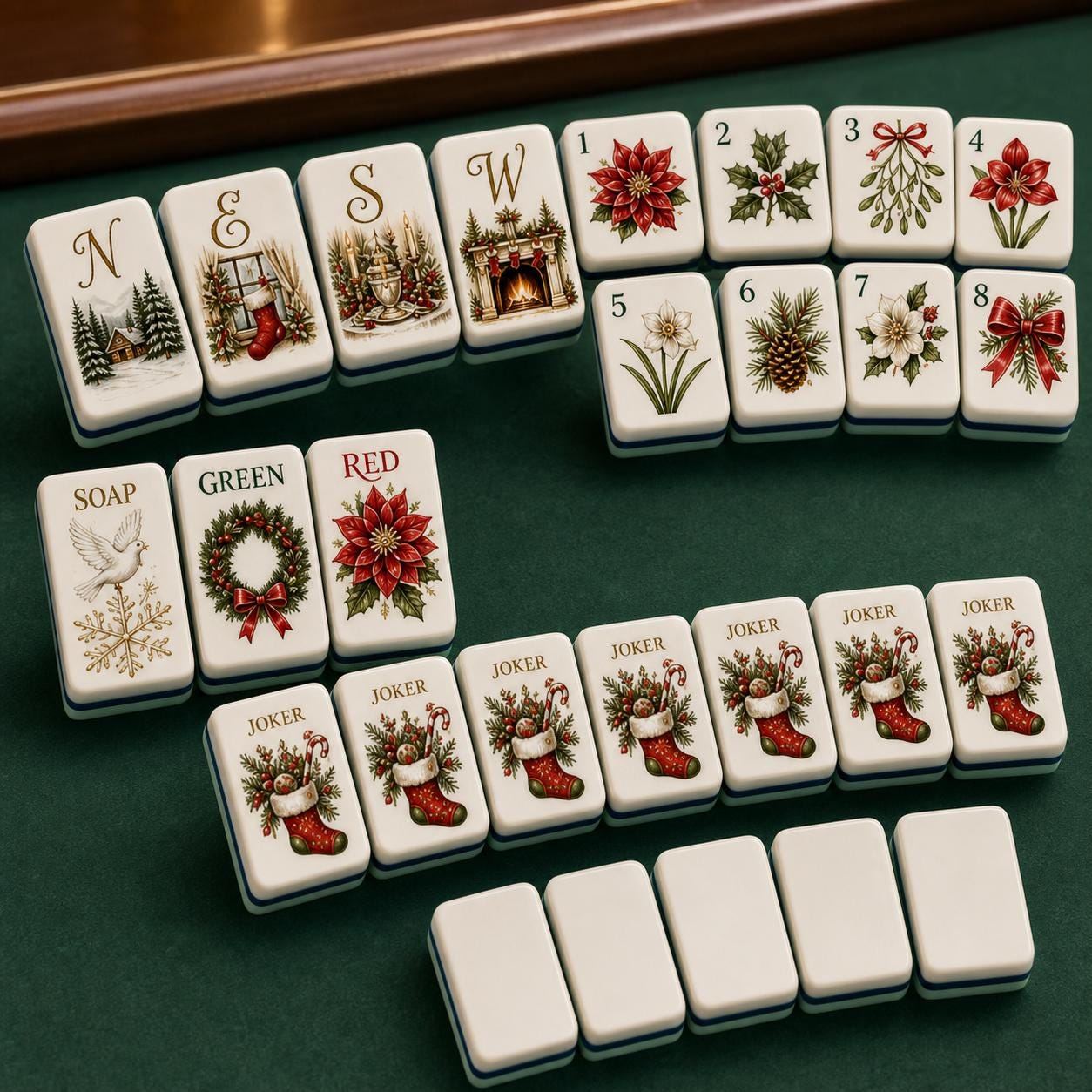 Festive Christmas American Mahjong, Holiday Stocking Nutcracker Fireplace Set, New Year Gift, Cozy Winter Game Tiles, Be