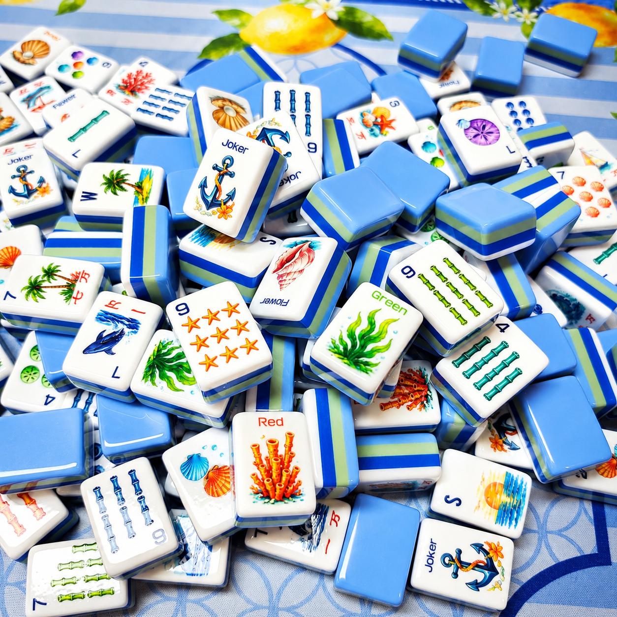 Beach American Mahjong Tiles, Nautical Mahjong Set with Optional Mat, Coastal Game Night Gift, Ocean Mahjong Accessories