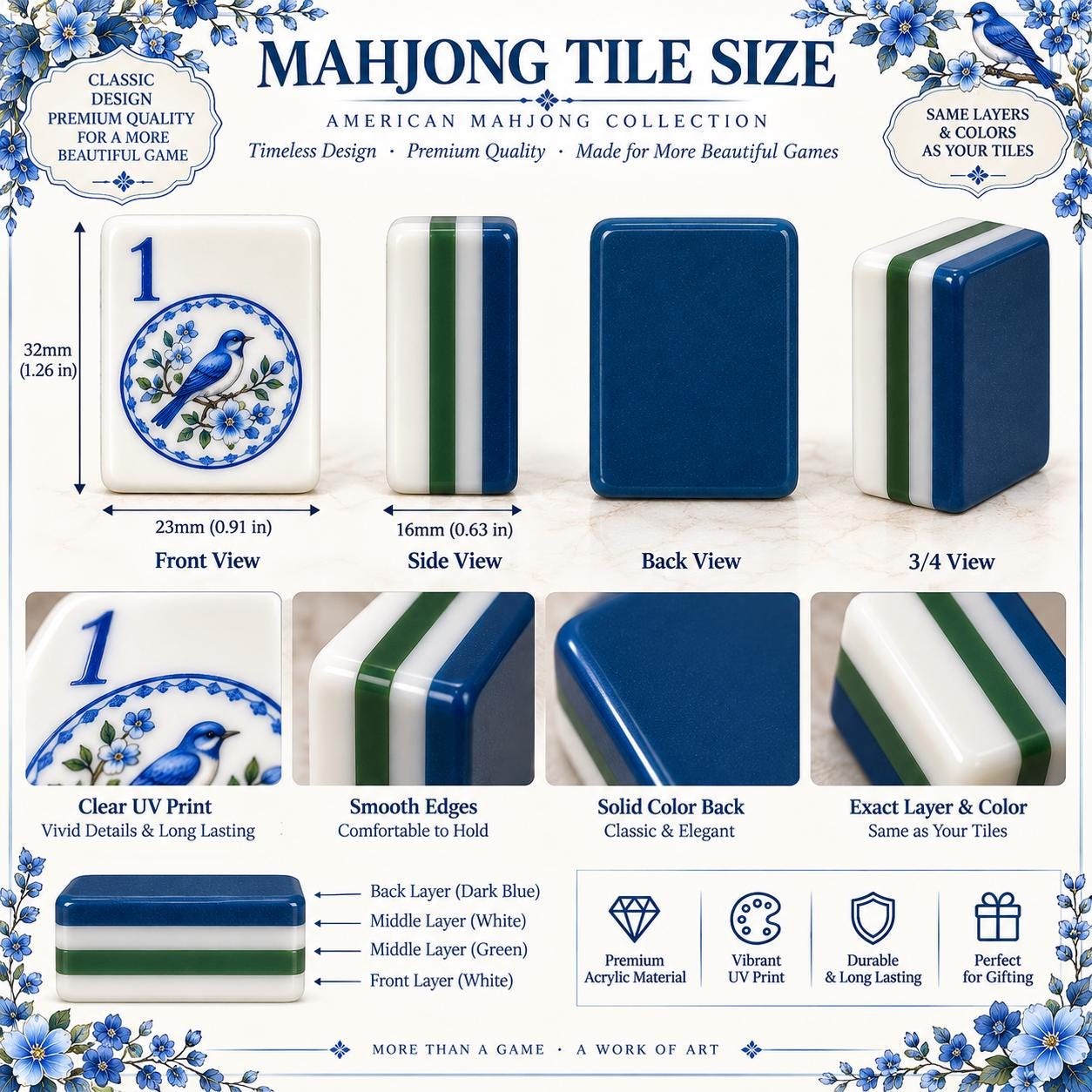 American Mahjong Set, Secret Garden Mahjong, Blue White Chinoiserie Tiles, 160 Acrylic Tiles, Custom Bulk Mahjong Gift -