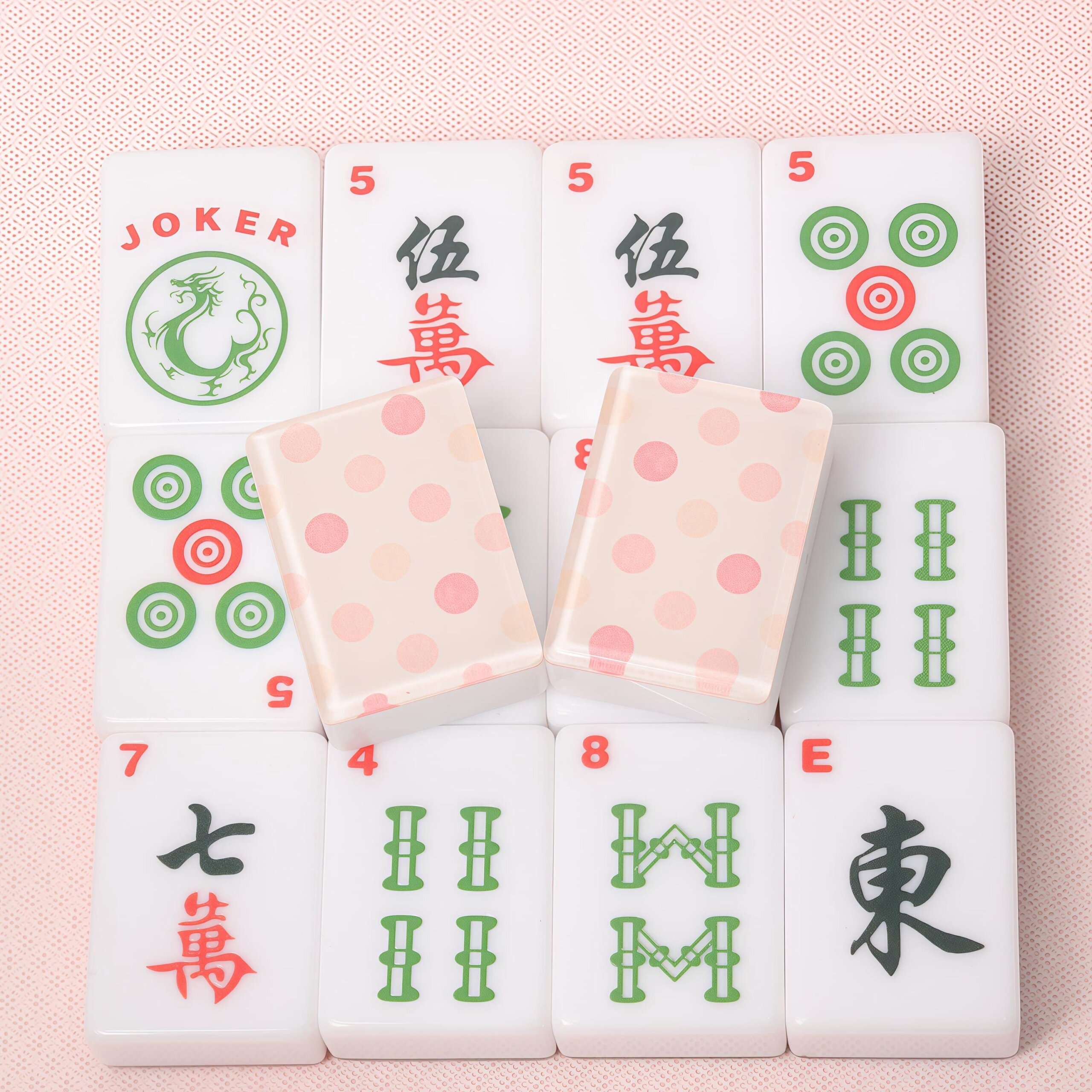 Pink Polka Dot American Mahjong Set, Pastel Acrylic 160 Tile Game, Cute Birthday Gift for Mahjong Lovers, Women and Game