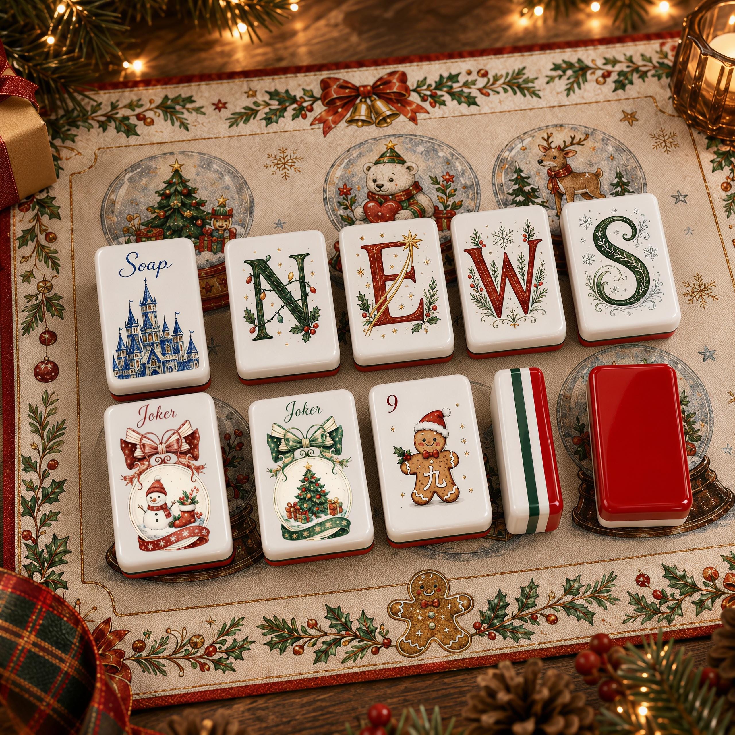 Christmas American Mahjong Set, Holiday Acrylic 160 Tile Set, Red Green Winter Mahjong Tiles, Festive Gift for Mahjong L