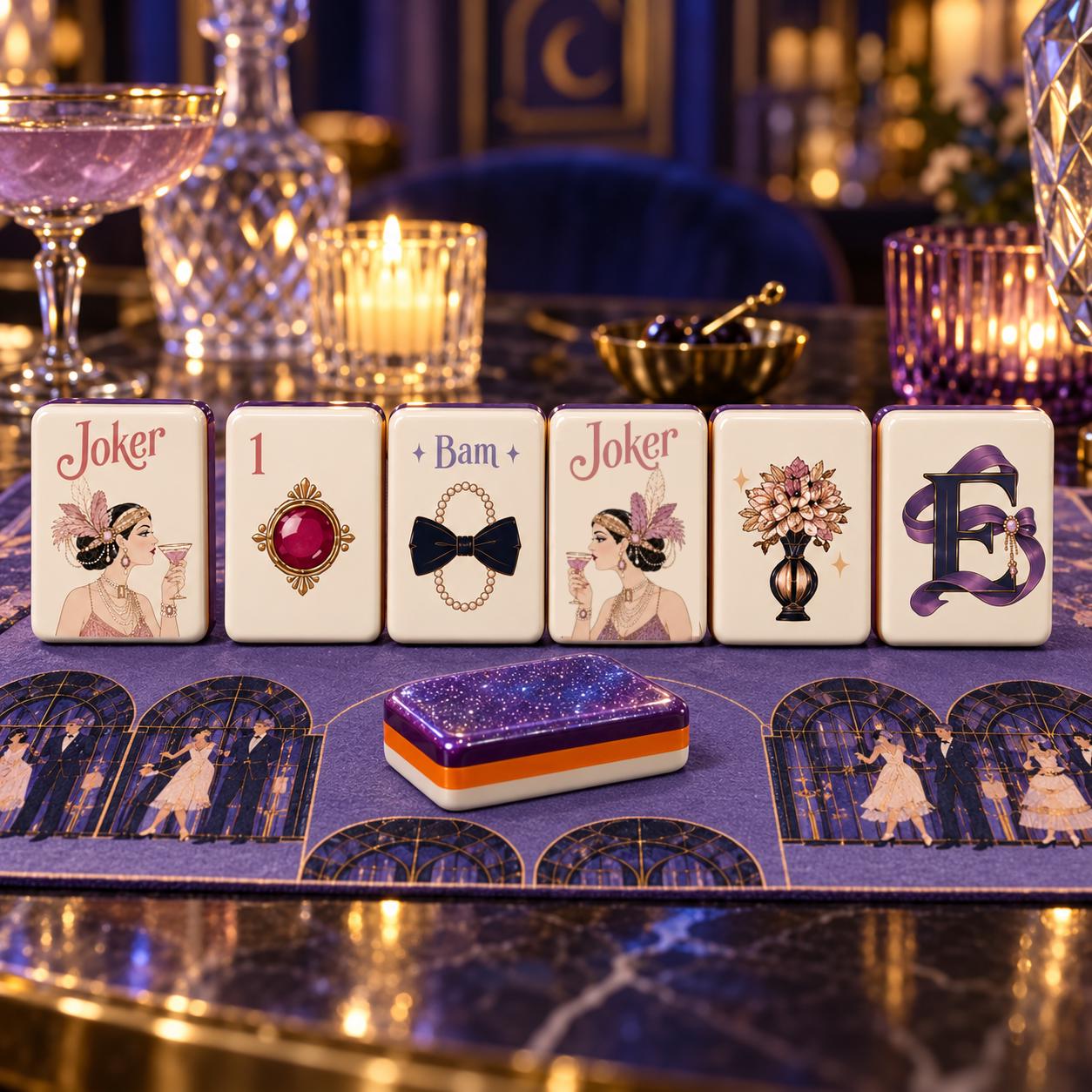 Cocktail Mahjong Set American Mahjong Tiles, Purple Luxury Design with Vintage Evening Party Style, Elegant Classic Game