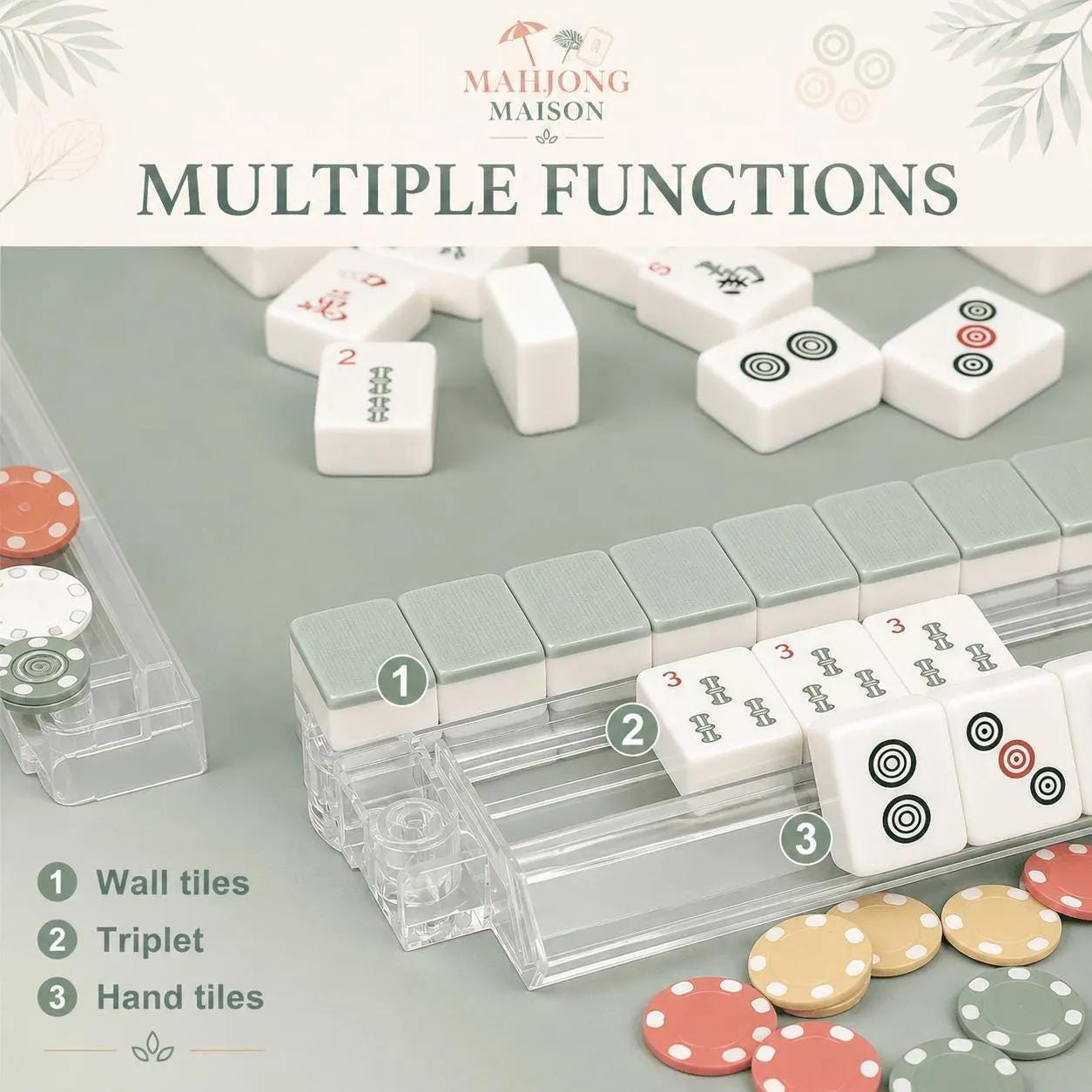 Christmas Western Mahjong Tiles | 1.4"x1.0"xx06" 4-Layered Acrylic American Mahjong Tiles | Holiday Horse & Cactus Desig