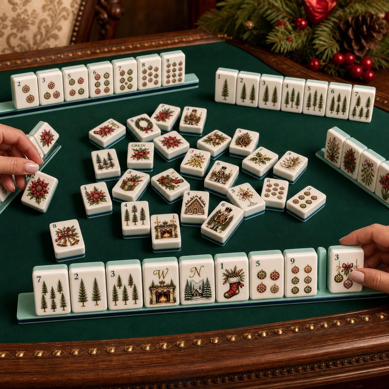 Festive Christmas American Mahjong, Holiday Stocking Nutcracker Fireplace Set, New Year Gift, Cozy Winter Game Tiles, Be