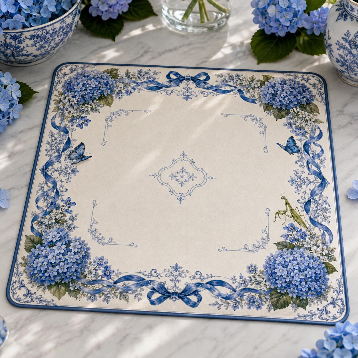 Hydrangea Acrylic American Mahjong Set, 160 Tile Blue & White Floral Mahjong Tiles,Porcelain Inspired Butterfly Design,U