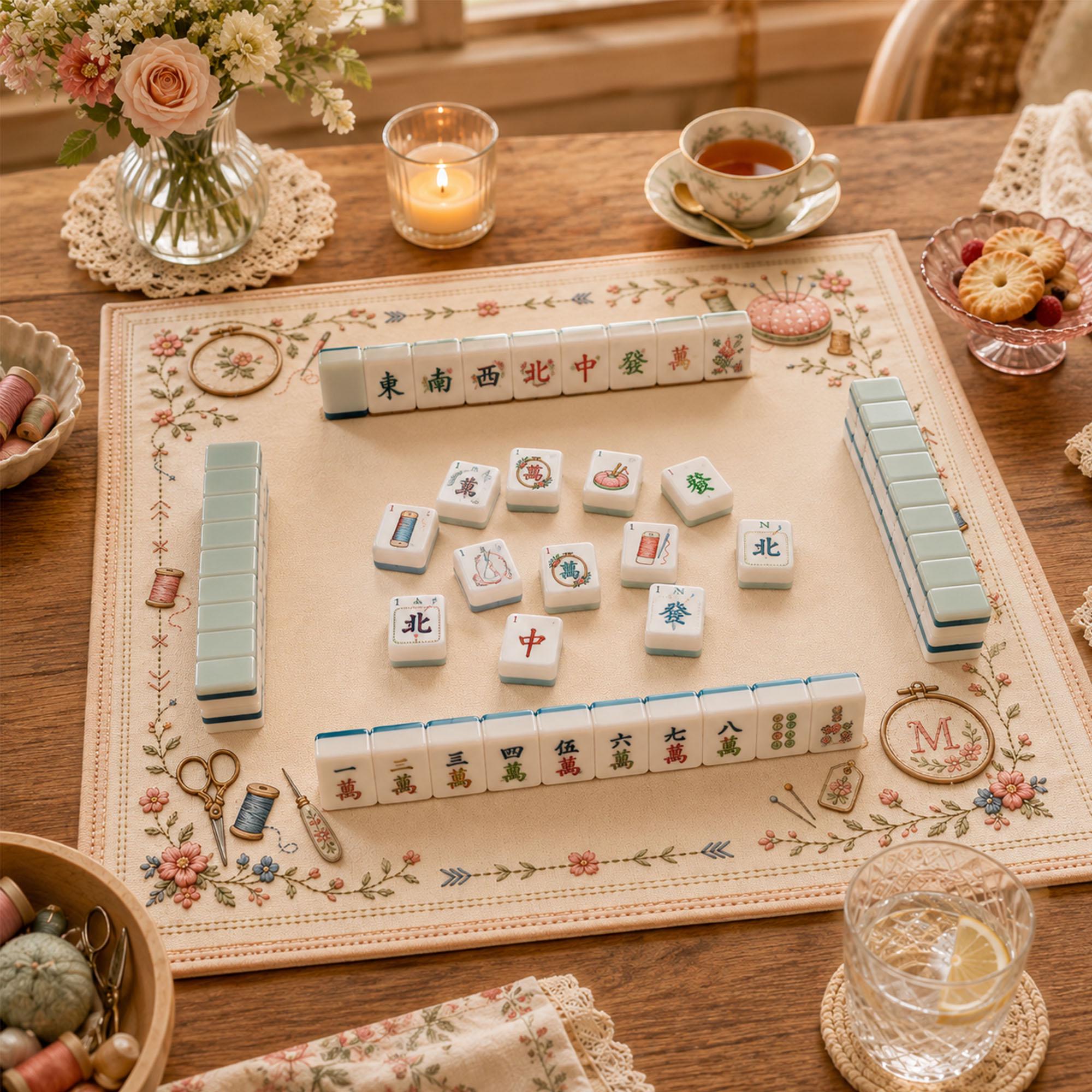 Embroidery Mahjong Set, Needlepoint Mahjong Tiles, Stitching Club Gift for Women, Craft Lover Mahjong, Unique Mahjong Gi