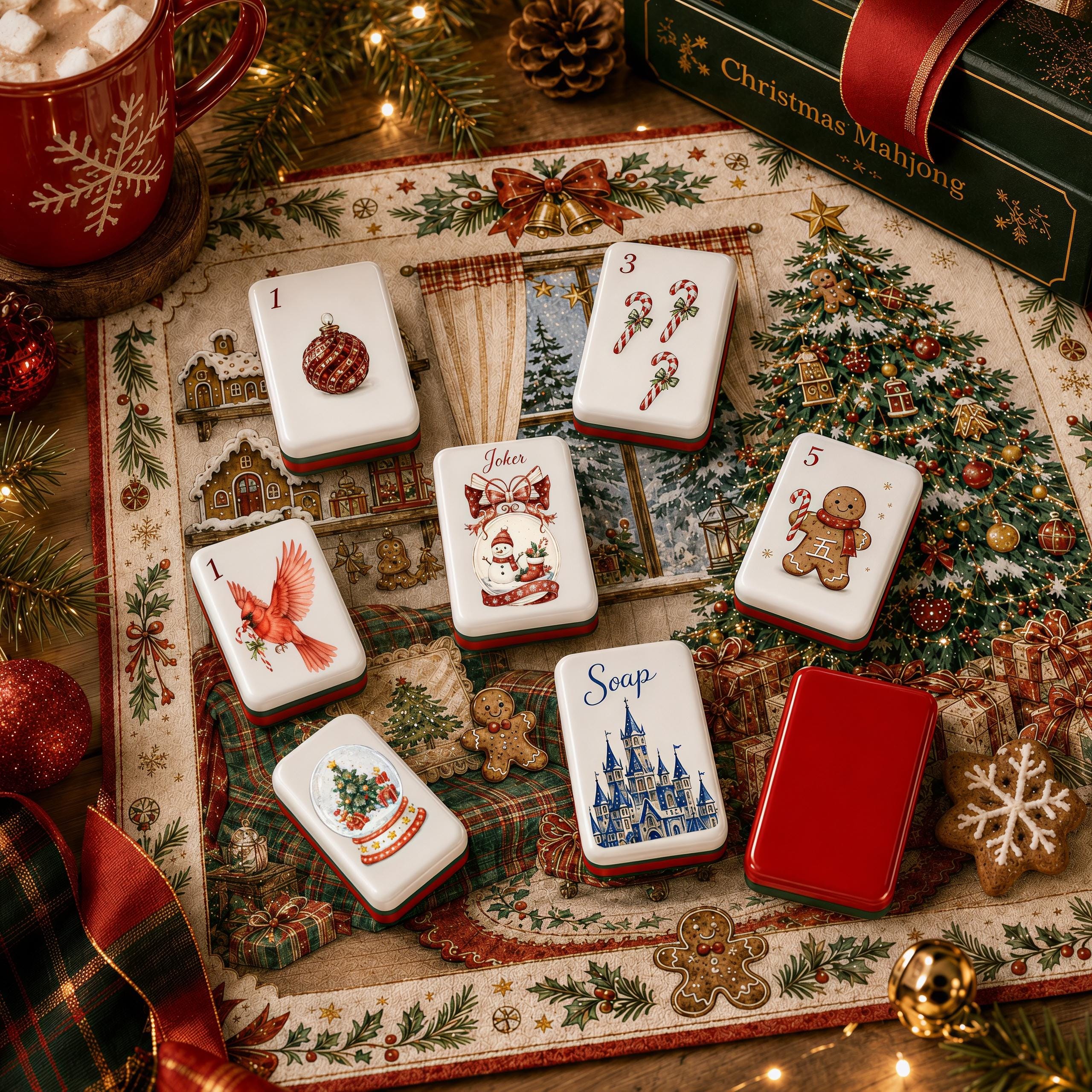 Christmas American Mahjong Set, Holiday Acrylic 160 Tile Set, Red Green Winter Mahjong Tiles, Festive Gift for Mahjong L