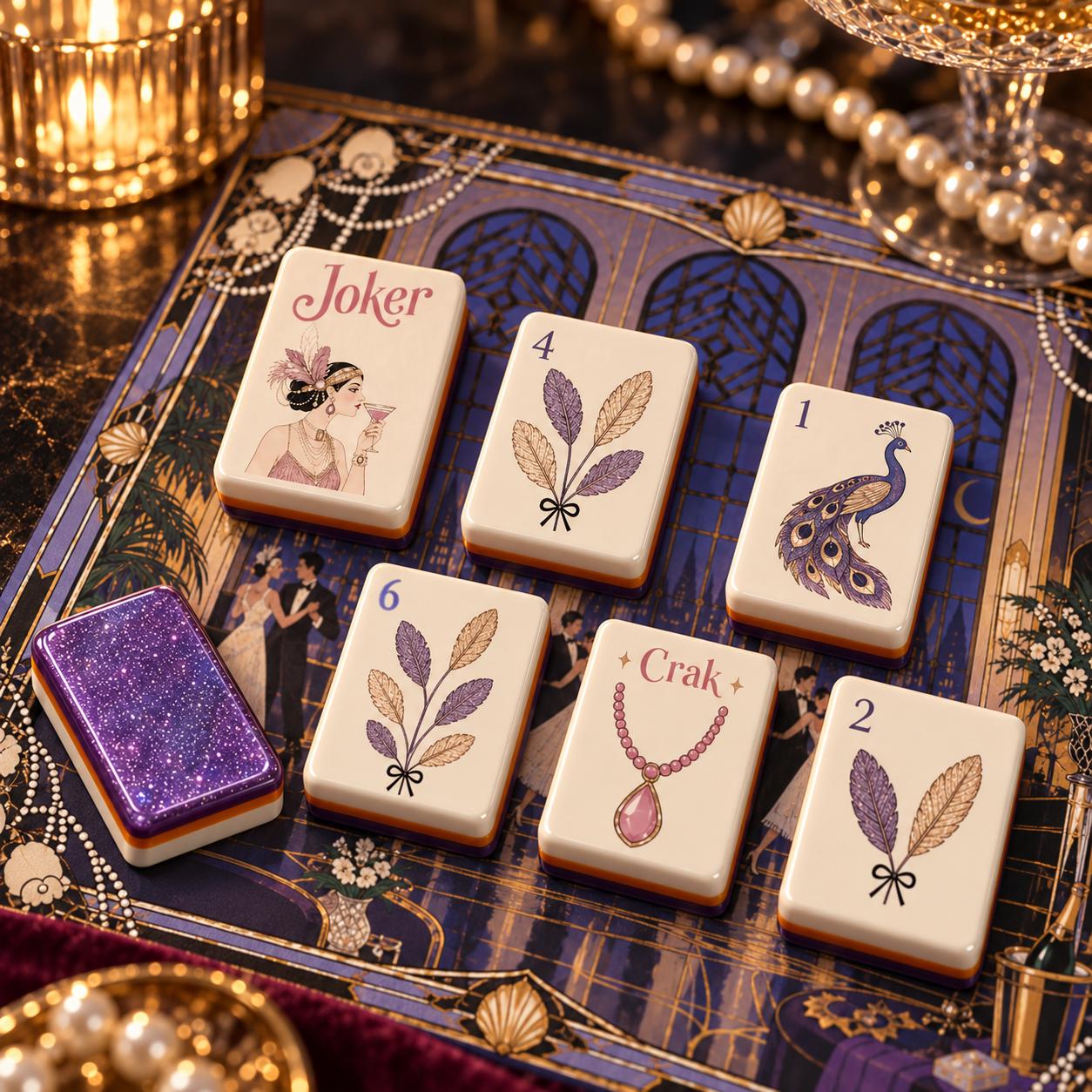 Cocktail Mahjong Set American Mahjong Tiles, Purple Luxury Design with Vintage Evening Party Style, Elegant Classic Game