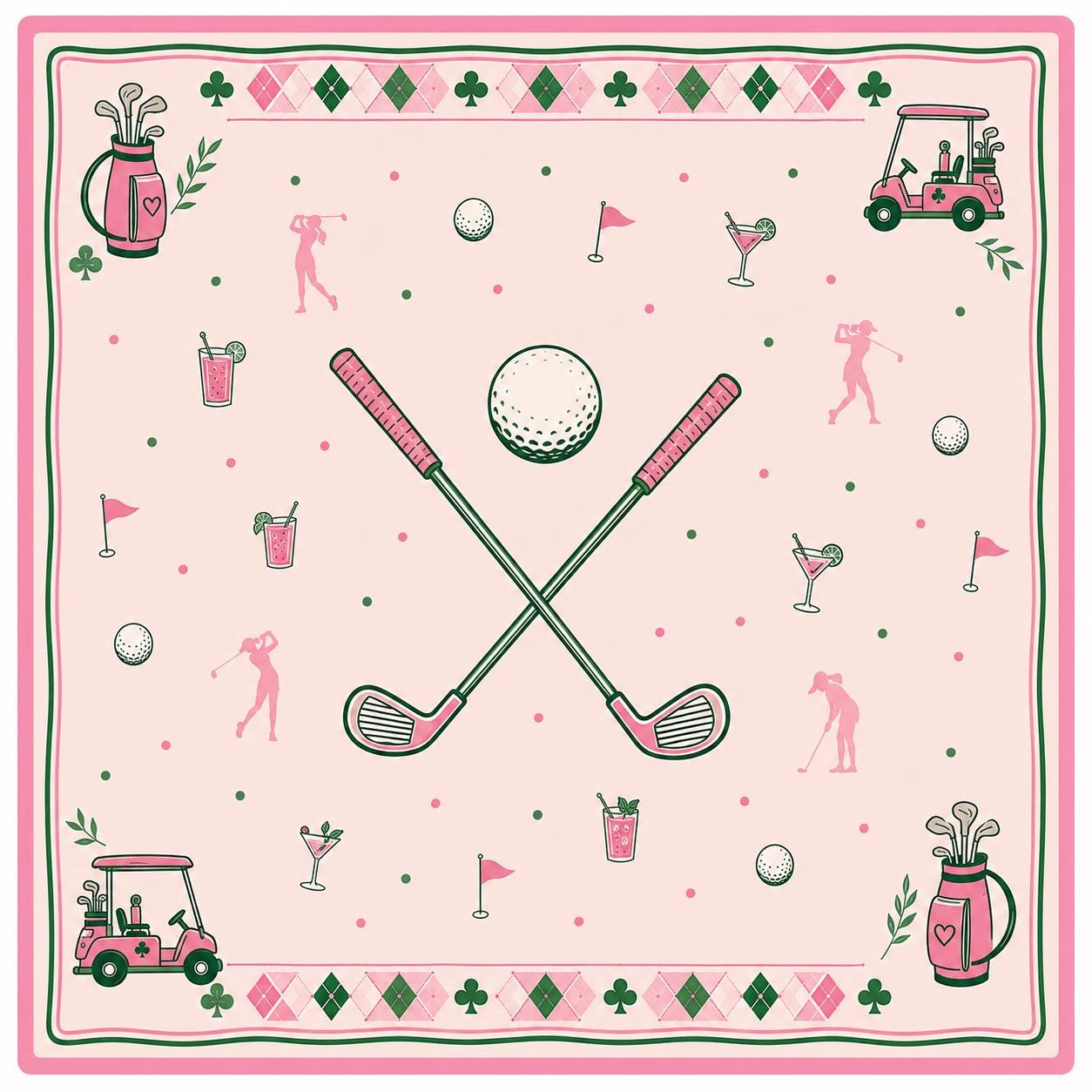 Pink Golf Mahjong Set, Luxury Country Club American Mahjong Tiles, Feminine Golf Theme Game Set with Preppy Sports Inspi