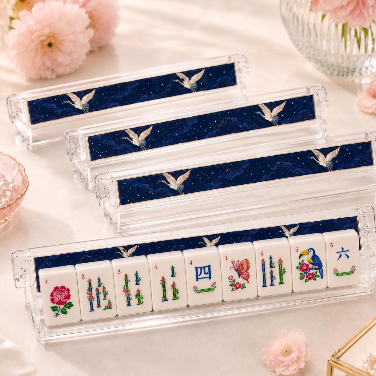 Blue White Chinoiserie Mahjong Tiles Set, Luxury Acrylic Mahjong Tiles, Peacock Floral American Mahjong Set, Elegant Ori