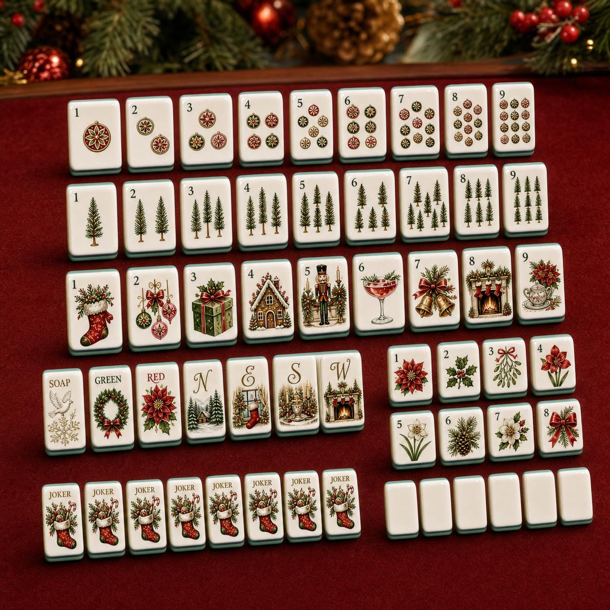 Festive Christmas American Mahjong, Holiday Stocking Nutcracker Fireplace Set, New Year Gift, Cozy Winter Game Tiles, Be