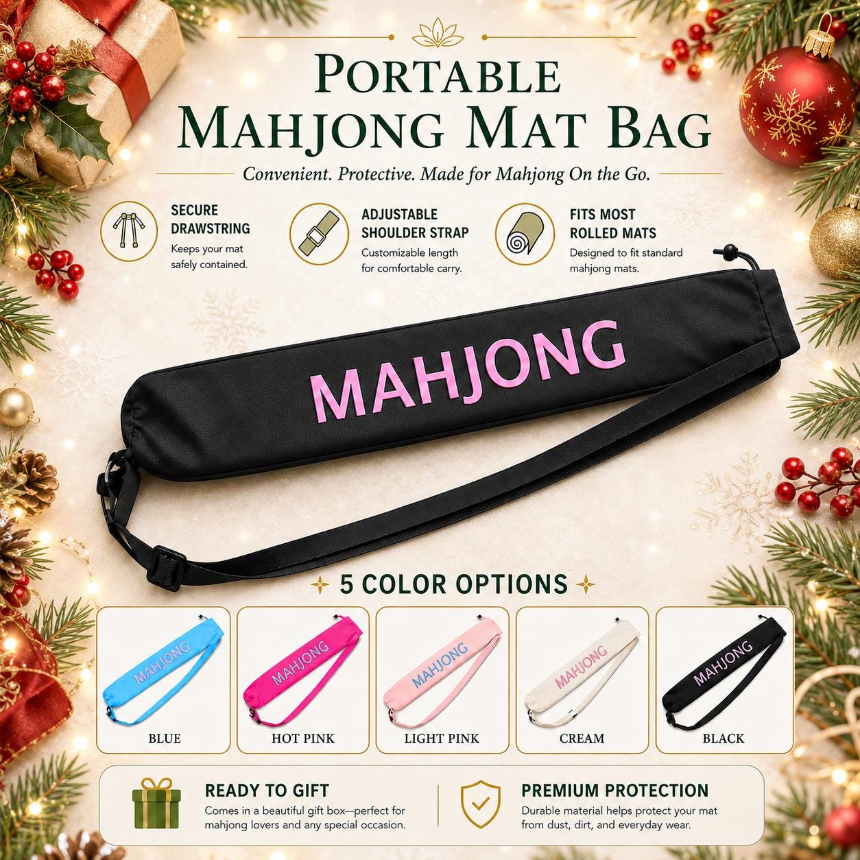 Santa Mahjong Party Set, Christmas Mah Jongg Tiles, 160-Piece American Mahjong Set, Holiday Game Night Gift for Women &