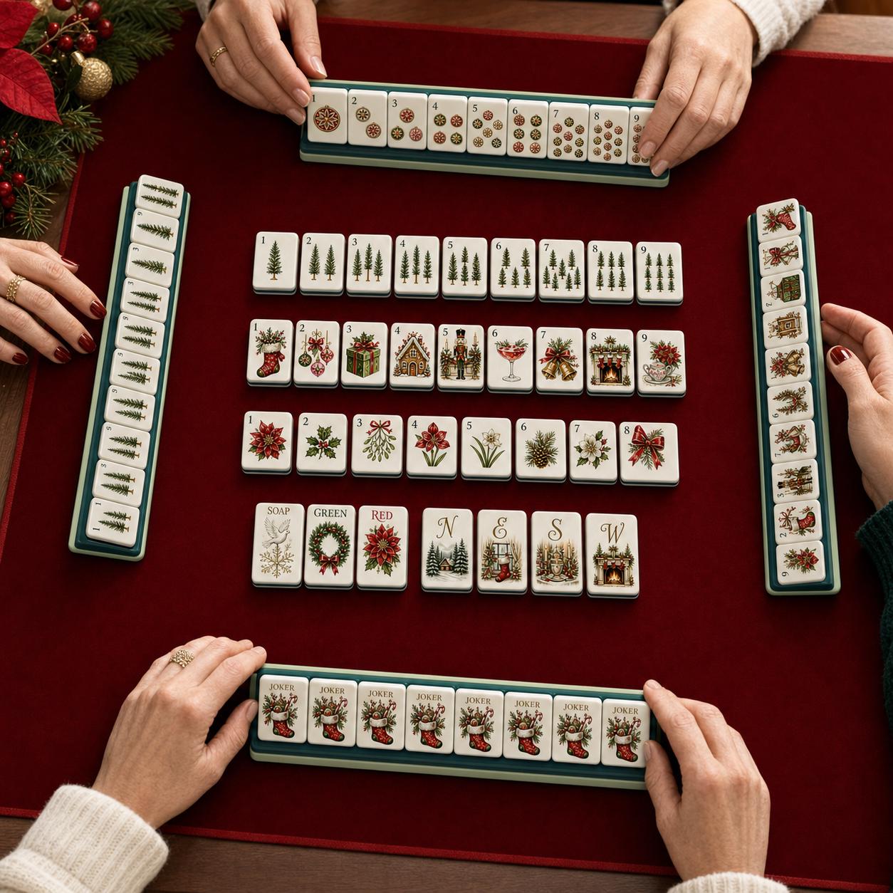 Festive Christmas American Mahjong, Holiday Stocking Nutcracker Fireplace Set, New Year Gift, Cozy Winter Game Tiles, Be