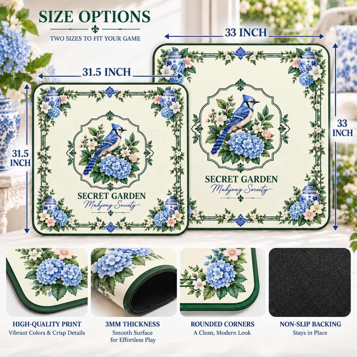 American Mahjong Set, Secret Garden Mahjong, Blue White Chinoiserie Tiles, 160 Acrylic Tiles, Custom Bulk Mahjong Gift -