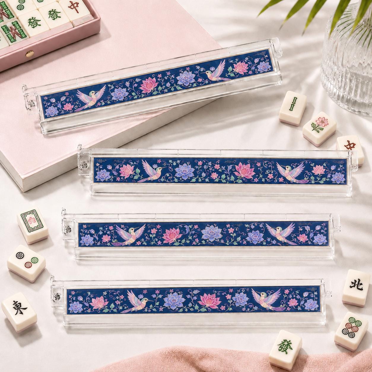 Floral Humming Bird Mahjong Tiles, Blue Marble American Mahjong Set, Pink Parasol Floral Acrylic Tiles, Grandmillennial