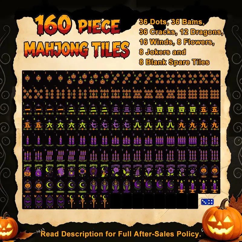 Halloween Mahjong Tiles Set, Spooky Acrylic Mahjong Tiles, Black Halloween American Mahjong Set, Witchy Pumpkin Mahjong