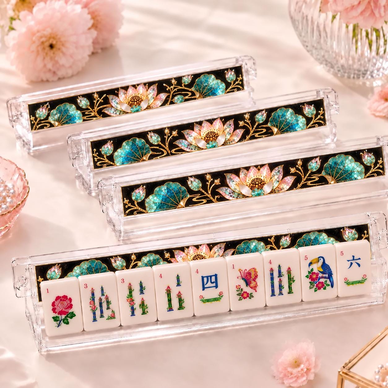Pomegranate Mahjong Tiles, 4-Layer American Mahjong Set, Fall Inspired Botanical Fruit Acrylic Tiles, Mediterranean Mahj