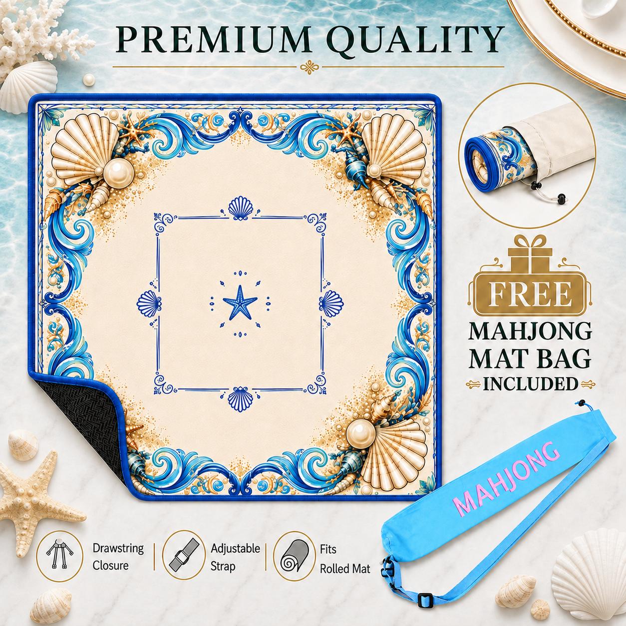 Beach American Mahjong Tiles, Nautical Mahjong Set with Optional Mat, Coastal Game Night Gift, Ocean Mahjong Accessories