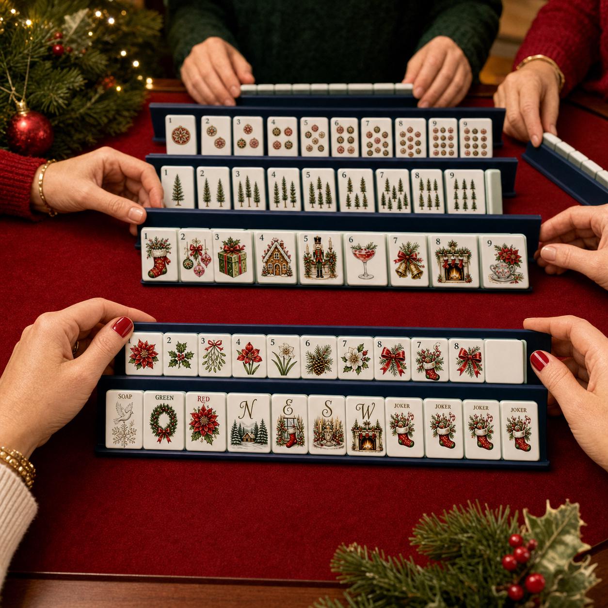 Festive Christmas American Mahjong, Holiday Stocking Nutcracker Fireplace Set, New Year Gift, Cozy Winter Game Tiles, Be