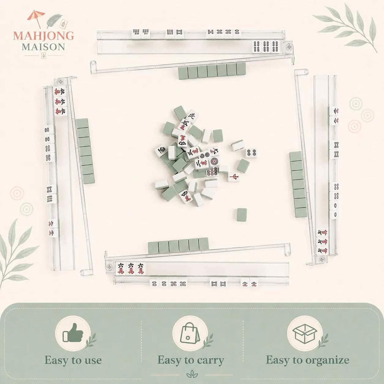 Navy Chinoiserie Crane Mahjong Tiles Set, Luxury Acrylic Mahjong Tiles, Elegant American Mahjong Set, Oriental Floral Ma