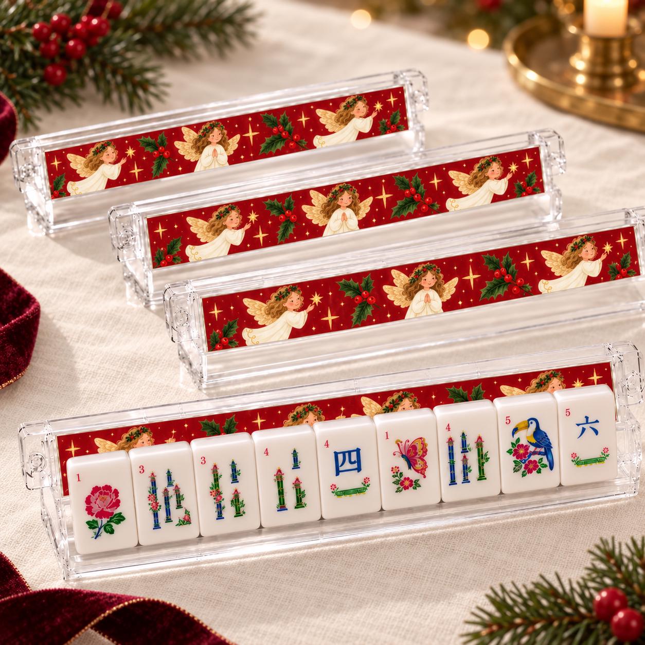 Christmas Angel Mahjong Tiles, 1.4" Cardinal Joker Mahjong Set, Red Holiday Mah Jongg Tiles, Vintage Christmas Mahjong G