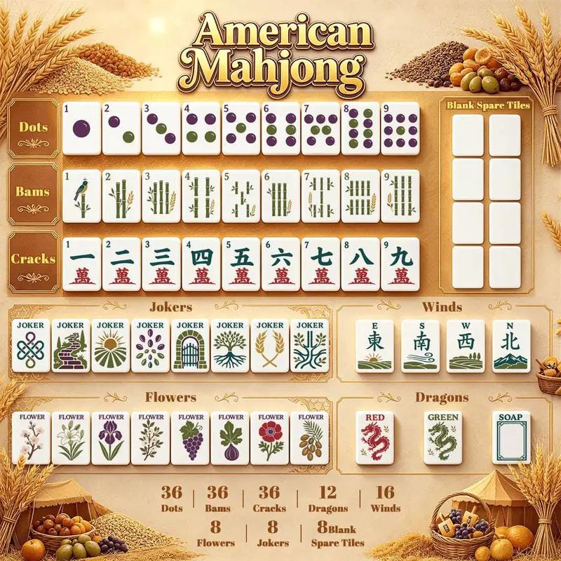 Pomegranate Mahjong Tiles, 4-Layer American Mahjong Set, Fall Inspired Botanical Fruit Acrylic Tiles, Mediterranean Mahj