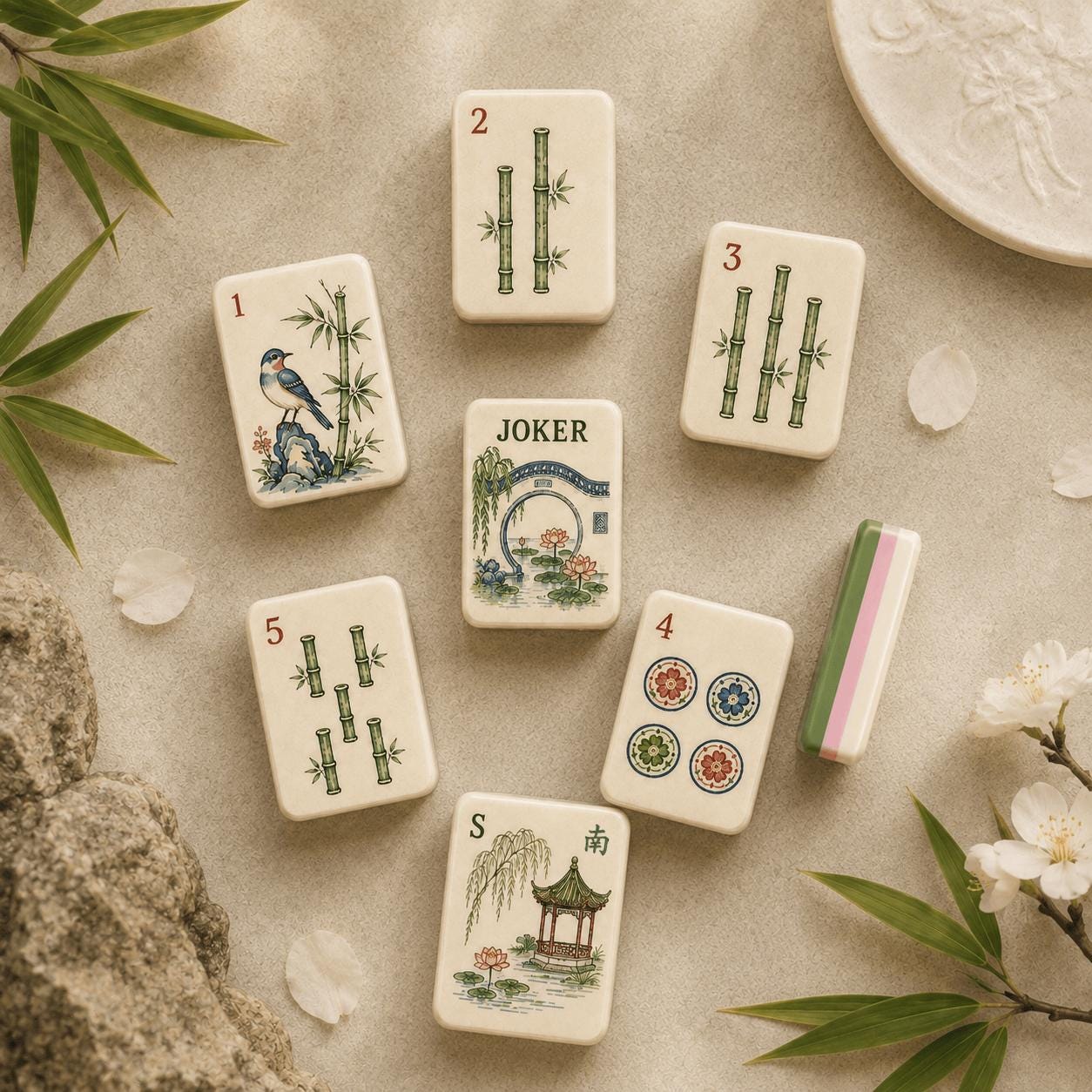 American Mahjong Set, 160 Acrylic Tiles, Retro Chinese Garden Art, Green Layered Edge, Mahjong Gift for Women and Game N