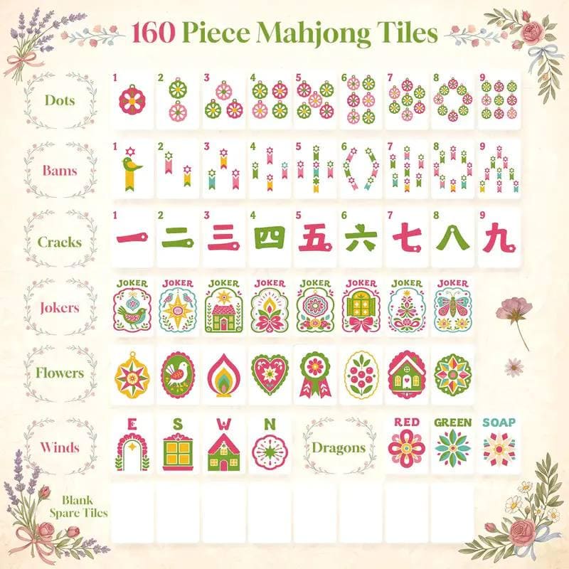 Floral Bunny Mahjong Tiles, Pink Green Rabbit Mahjong Set, Coquette Spring Mahjong Tiles, Cottagecore Mahjong Gift for H
