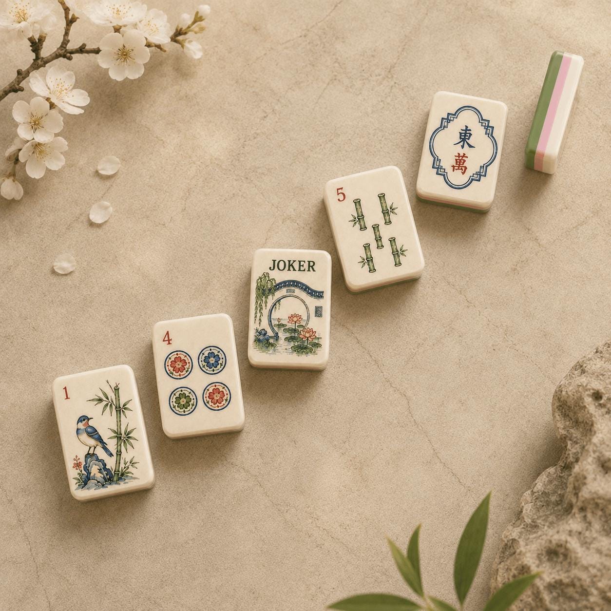 American Mahjong Set, 160 Acrylic Tiles, Retro Chinese Garden Art, Green Layered Edge, Mahjong Gift for Women and Game N