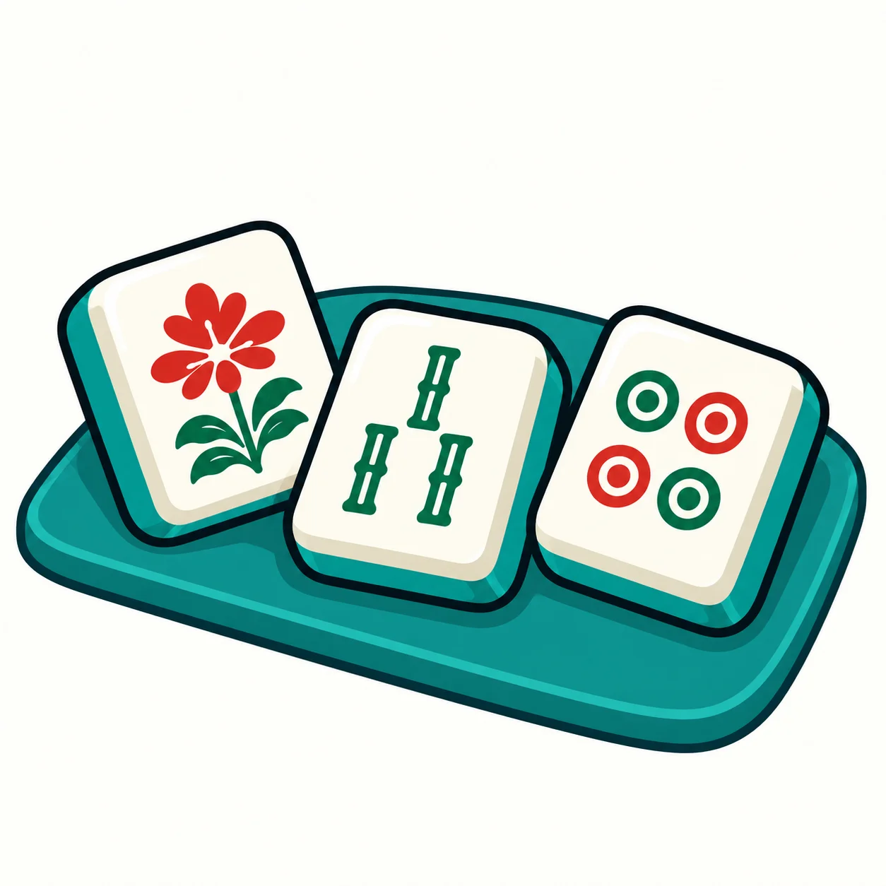 Mahjong tiles resting on a soft teal playing mat