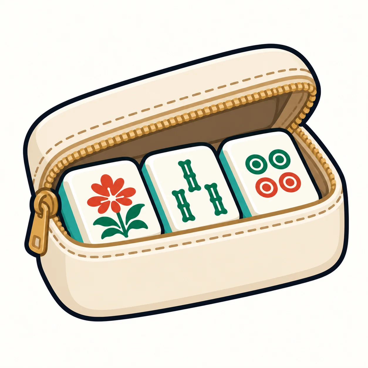 Mahjong tiles arranged in a protective zipped case